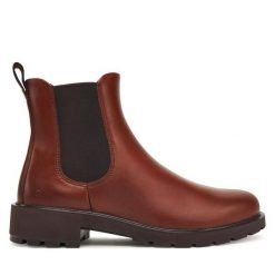 Sztyblety ECCO. Brązowe botki damskie ECCO, bez obcasa, na płaskiej podeszwie, bez zapięcia. Za 499.99 zł.