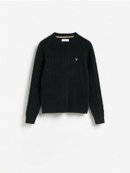 Sweter z haftem - ciemnozielony. Zielone swetry męskie Reserved, l, bez wzorów, z bawełny, bez kołnierzyka. Za 149.99 zł.