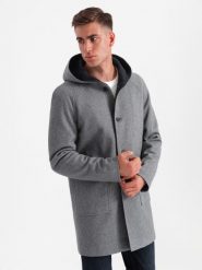 Melanżowy długi męski płaszcz z kapturem – beżowy V2 OM-COWC-0122 - XXL. Brązowe płaszcze męskie Ombre Clothing, na zimę, l, bez wzorów, z materiału, eleganckie. Za 359.99 zł.