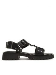 Bronx Sandały Rac-Quel 85041-A Czarny. Czarne sandały damskie Bronx, bez wzorów, ze skóry, bez obcasa, na płaskiej podeszwie. Za 349.99 zł.