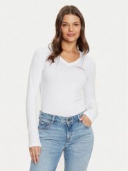 Guess Jeans Bluzka W4YI21 J1314 Biały Slim Fit. Białe bluzki damskie Guess Jeans, l, z aplikacjami, z bawełny, bez ramiączek. Za 109.99 zł.