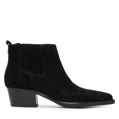 Sztyblety Guess. Czarne botki damskie Guess, bez obcasa, na słupku, bez zapięcia. Za 674.99 zł.