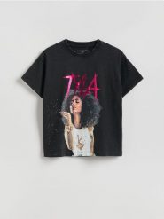 T-shirt TYLA - ciemnoszary. Szare koszulki dziewczęce Reserved, bez wzorów, z bawełny, bez ramiączek. Za 55.99 zł.