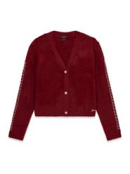 Guess Kardigan J6BR02 Z1334 Czerwony ciemny Regular Fit. Czerwone swetry dziewczęce Guess, z aplikacjami, z syntetyku, bez kołnierzyka. Za 264.99 zł.