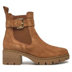 Botki Tamaris. Brązowe botki damskie Tamaris, bez obcasa, na słupku, bez zapięcia. Za 419.99 zł.