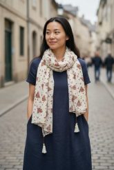 Maison Scotch damski szalik z czystej bawełny z nadrukiem żaglówek i frędzlami. Białe szaliki i kominy damskie 55PROTEC, bez wzorów, z bawełny. Za 220.99 zł.