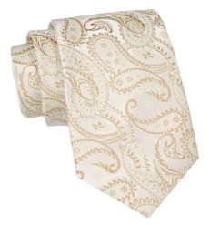 Klasyczny Krawat Męski - ALTIES - Odcienie Beżu, Paisley. Krawaty i muchy męskie Alties, bez wzorów, z tkaniny, eleganckie. Za 49.00 zł.