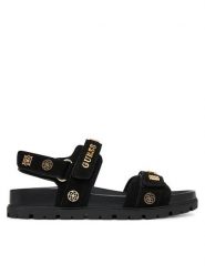 Guess Sandały FLPFLO ESU03 Czarny. Czarne sandały damskie Guess, z aplikacjami, z materiału, bez obcasa, na płaskiej podeszwie. Za 549.99 zł.