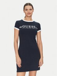 Guess Sukienka codzienna V5GK02 KCQX1 Granatowy Slim Fit. Niebieskie sukienki damskie Guess, na co dzień, s, z aplikacjami, z bawełny, bez kołnierzyka, bez ramiączek, proste. Za 209.99 zł.