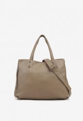Beżowa Torebka Dwukomorowa Shopperka z Ozdobnym Suwakiem Sorlienne. Brązowe shopper bag damskie Born2be, bez wzorów, z jeansu, bez dodatków. Za 149.99 zł.
