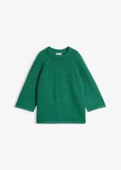 Koszulka z dzianiny oversize. Białe bluzki damskie bonprix, bez wzorów, z dzianiny, bez kołnierzyka, bez ramiączek. Za 64.99 zł.