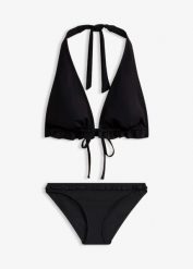 Bikini z dekoltem halter i falbanką (komplet 2-cz.). Czerwone bikini damskie bonprix, bez wzorów. Za 54.99 zł.
