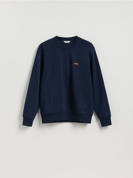 Bluza z haftem - granatowy. Niebieskie bluzy bez kaptura męskie Reserved, l, z bawełny. W wyprzedaży za 65.99 zł.