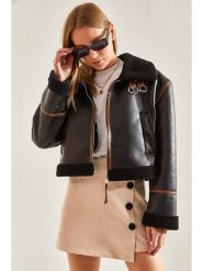 Bianco Lucci Kurtka przejściowa w kolorze czarnym rozmiar: 40. Czarne kurtki damskie Bianco Lucci, bez wzorów, ze skóry, bez kaptura. Za 173.99 zł.