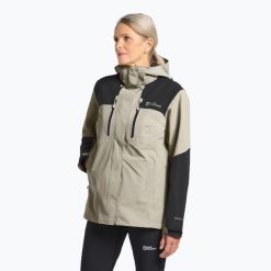 Kurtka przeciwdeszczowa damska Jack Wolfskin Jasper 2L. Brązowe kurtki damskie Jack Wolfskin, l, bez kaptura. Za 709.99 zł.