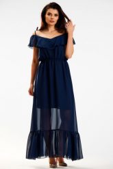 Maxi Sukienka w Hiszpańskim Stylu - Granatowa. Czerwone sukienki damskie Awama, l, bez wzorów, z elastanu, bez kołnierzyka, bez ramiączek, maxi. Za 343.90 zł.