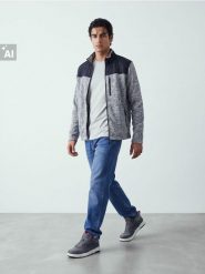 Rozpinana bluza z pikowanym panelem - szary. Szare bluzy bez kaptura męskie Sinsay, l. Za 79.99 zł.
