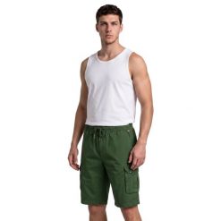 Bermudy turystyczne męskie NORWAY. Zielone szorty męskie Aulp, na lato, z aplikacjami, z bawełny, eleganckie. Za 269.99 zł.