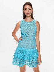 MICHAEL Michael Kors Sukienka codzienna MS381M48CT Błękitny Regular Fit. Niebieskie sukienki damskie MICHAEL Michael Kors, na co dzień, m, bez wzorów, z bawełny, bez kołnierzyka, bez ramiączek, proste. Za 1,459.00 zł.