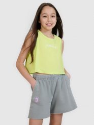4F Crop top oversize z nadrukiem dziewczęcy - zielony 140 (9-10 lat). Zielone koszulki dziewczęce 4f, uniwersalny, bez wzorów, z bawełny, bez ramiączek. W wyprzedaży za 19.99 zł.