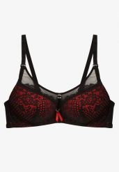 Czarno-Czerwony Biustonosz Push-Up z Koronki Ozdobiony Metalową Aplikacją Arissta. Czarne biustonosze Renee, z aplikacjami, z koronki. Za 39.99 zł.