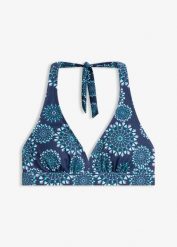 Biustonosz bikini z dekoltem typu halter w serek. Niebieskie biustonosze bonprix, bez wzorów. Za 74.99 zł.