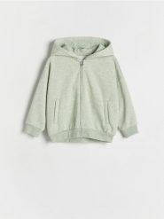 Bluza z kapturem - jasnozielony. Zielone bluzy i bluzki niemowlęce Reserved, bez wzorów, z bawełny, bez ramiączek, z kapturem. W wyprzedaży za 22.99 zł.