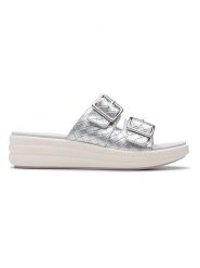 Clarks Klapki "Drift Buckle" w kolorze srebrnym rozmiar: 39,5. Szare klapki damskie Clarks, bez wzorów, bez obcasa. Za 100.99 zł.