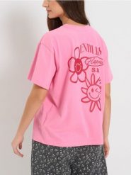 Bawełniana koszulka z nadrukiem na plecach SmileyWorld® - różowy. Czerwone t-shirty damskie Sinsay, l, bez wzorów, z bawełny, bez kołnierzyka. Za 39.99 zł.