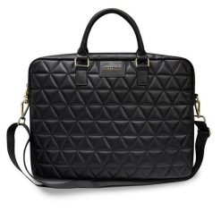 Torba Guess Quilted 15'' czarna. Czarne torby na laptopa damskie Guess, z aplikacjami, ze skóry ekologicznej, pikowane. Za 279.00 zł.