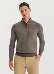 PAKO LORENTE – Brązowy sweter z rozpinaną stójką. Brązowe swetry męskie Pako Lorente, na jesień, m, bez wzorów, z poliesteru, bez kołnierzyka. Za 299.99 zł.