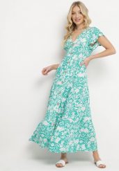 Miętowa Rozkloszowana Sukienka Maxi z Luźnym Rękawem w Kwiatowy Print Oxeria. Zielone sukienki damskie Born2be, na lato, m, bez wzorów, bez kołnierzyka, bez ramiączek, maxi, rozkloszowane. W wyprzedaży za 79.99 zł.