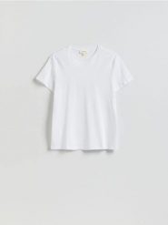 T-shirt slim z bawełny merceryzowanej - biały. Białe t-shirty męskie Reserved, l, bez wzorów, z bawełny, bez kołnierzyka. Za 99.99 zł.