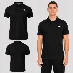 KOSZULKA POLO MĘSKA SPORTOWA 4F BAWEŁNIANA CZARNA M0771 SS26. Czarne koszulki polo męskie 4f, m, z bawełny, bez ramiączek, na fitness i siłownię. Za 89.99 zł.