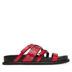 Klapki Tamaris. Czerwone klapki damskie Tamaris, bez wzorów, bez obcasa. Za 379.99 zł.