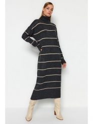 Trendyol Sukienka w kolorze antracytowo-beżowym rozmiar: M. Brązowe sukienki damskie Trendyol, m, bez wzorów, ze splotem, bez kołnierzyka, bez ramiączek, maxi. Za 82.83 zł.