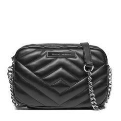 Torebka Armani Exchange. Czarne torebki klasyczne damskie Armani Exchange, bez wzorów, wizytowe, bez kołnierzyka, bez ramiączek. Za 329.99 zł.