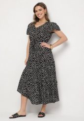 Czarna Sukienka z Bawełną i Geometrycznym Wzorem Lunavella. Czarne sukienki damskie Born2be, na co dzień, na lato, l, bez wzorów, z bawełny, eleganckie, bez kołnierzyka, bez ramiączek, maxi, proste. W wyprzedaży za 67.99 zł.