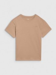 4F T-shirt oversize gładki dziewczęcy - beżowy 164 (13-14 lat). Brązowe koszulki dziewczęce 4f, bez wzorów, z bawełny, bez ramiączek. Za 29.99 zł.