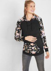 Miękka bluza 2 w 1, ciążowa i do karmienia piersią. Czarne bluzy z kapturem damskie bonprix, z dresówki. Za 144.99 zł.
