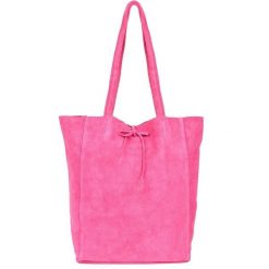 Damska Włoska Skórzana Torebka Worek A4 Troczek fuksja W18. Czerwone torebki klasyczne damskie bez wzorów, z zamszu, zamszowe, bez dodatków. Za 144.90 zł.