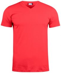 Clique Basic-T koszulka V-neck z bawełny, dopasowany krój – red. Czerwone t-shirty damskie CLIQUE, xl, bez wzorów, z bawełny, bez kołnierzyka. Za 84.38 zł.