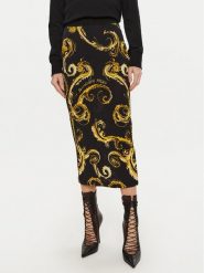 Versace Jeans Couture Spódnica midi 77HAE8B6 Czarny Regular Fit. Czarne spódniczki damskie Versace Jeans Couture, bez wzorów, z jeansu, midi. Za 539.99 zł.
