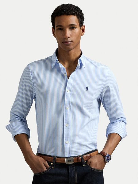 Polo Ralph Lauren Koszula 710929344020 Błękitny Slim Fit. Niebieskie koszule męskie Polo Ralph Lauren, m, bez wzorów, z bawełny, bez kołnierzyka, bez ramiączek. Za 659.99 zł.