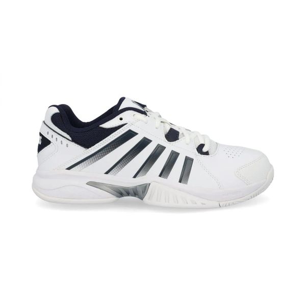 Buty - sportowe - męskie - K-SWISS - RECEIVER V - białe/granat/srebrne. Białe buty sportowe na co dzień męskie K-Swiss, z gumy, bez zapięcia, na fitness i siłownię. Za 618.00 zł.