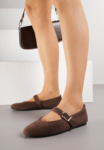 Brązowe Balerinki w Stylu Mary Jane Urifiel. Brązowe baleriny damskie Born2be, bez wzorów, z jeansu, bez obcasa. Za 59.99 zł.