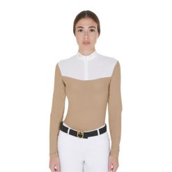 Damska koszulka polo do jazdy konnej z długim rękawem Equestro. Brązowe bluzki sportowe damskie EQUESTRO, l, z bawełny, bez kołnierzyka, bez ramiączek. Za 183.90 zł.