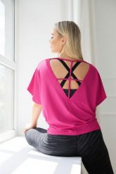Bluzka damska luźna do tańca i fitness Salsa raspberry 2skin. Czerwone bluzki sportowe damskie 2SkIN, uniwersalny, z materiału, bez kołnierzyka, bez ramiączek. Za 129.00 zł.