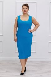 Klasyczna sukienka z prążkiem Kobiecość na lato w kolorze lazurowego wybrzeża duże rozmiary XXL. Niebieskie sukienki damskie Moda Size Plus Iwanek, na co dzień, na lato, l, bez wzorów, z elastanu, eleganckie, bez kołnierzyka, bez ramiączek, mini, dopasowane. W wyprzedaży za 69.90 zł.