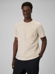 4F T-shirt regular gładki męski - beżowy L. Brązowe t-shirty męskie 4f, l, bez wzorów, z bawełny, bez kołnierzyka. Za 79.99 zł.